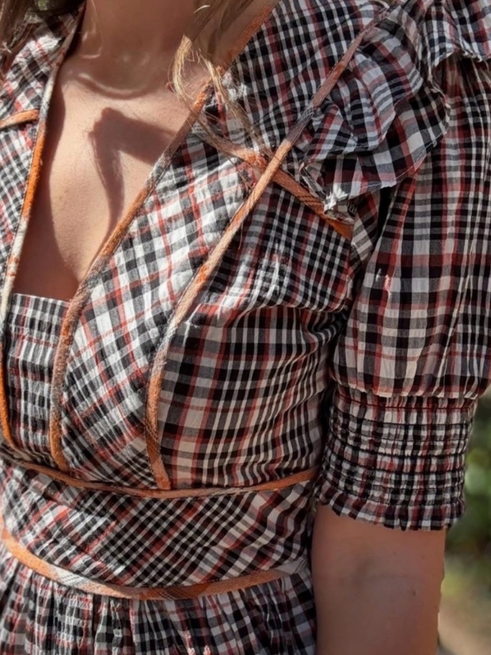 dRA Clothing Zoe Top Peplum Autumn Madres Plaid Blouse - Picture 4 of 11